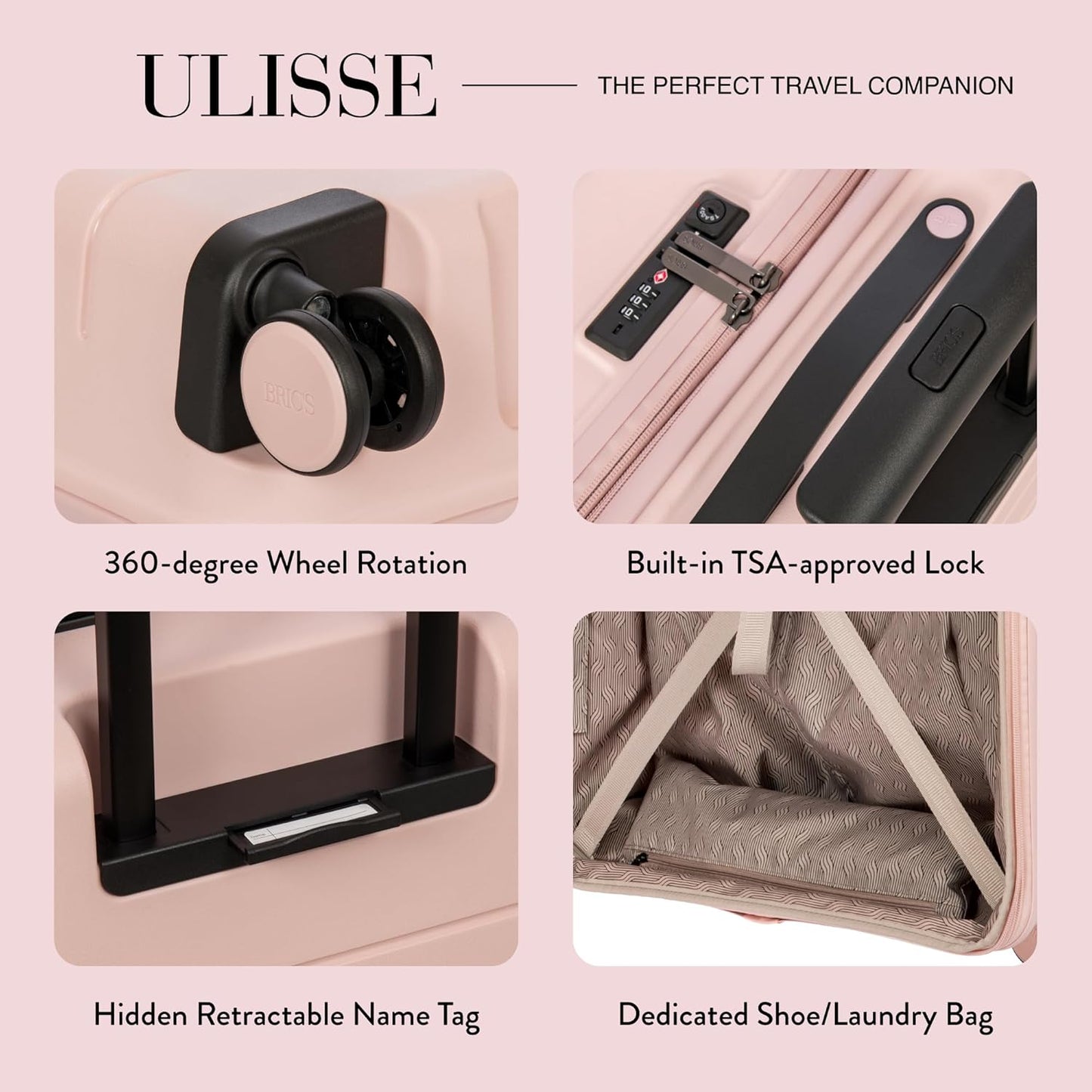 Bric's B|Y Ulisse Spinner Suitcase, Expandable Hard Shell Luggage with TSA Lock and Smooth 360° Wheels 28" – Pearl Pink