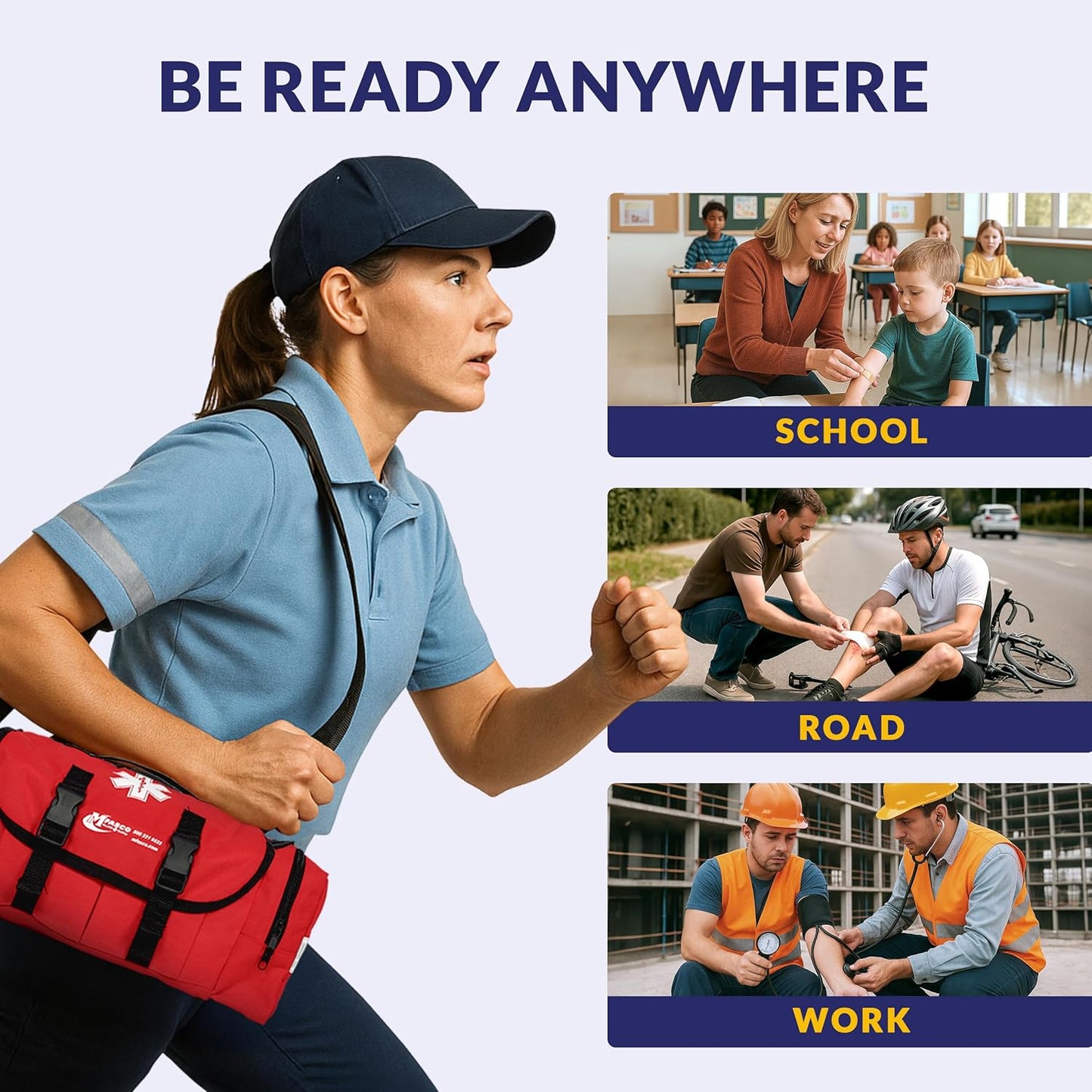 MFASCO First Aid Kit - Fully Stocked Portable Reflective Bag -First Responder Emergency Response Kit -for Natural Disaster Preparedness - Customizable Storage -Includes 415 Pcs First Aid Supplies- Red