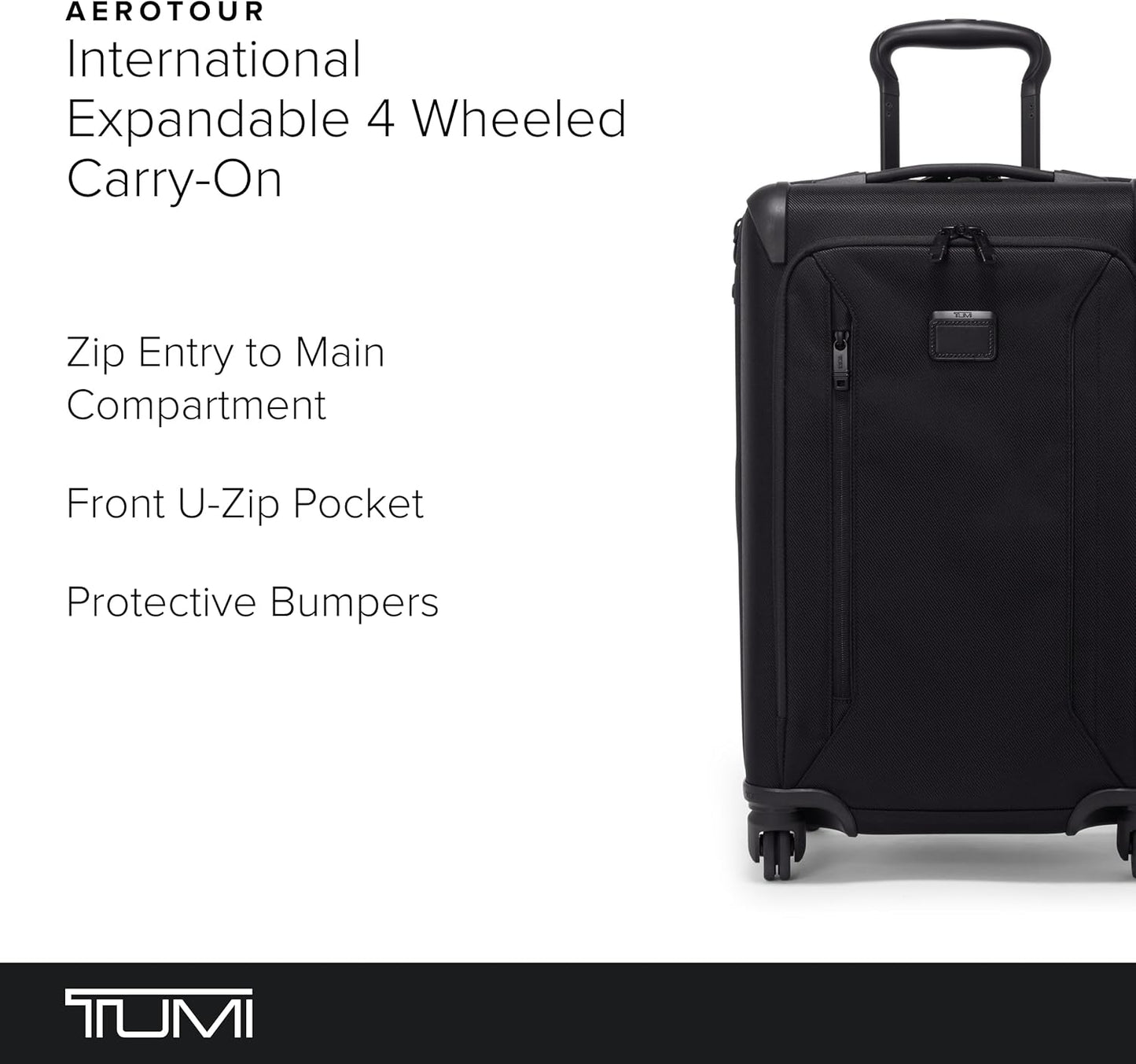 TUMI - Aerotour 4 Wheel Expandable Luggage - Men's and Women's Lightweight Business and Leisure Travel Suitcase - 21.75" International Expandable Carry-On, Black