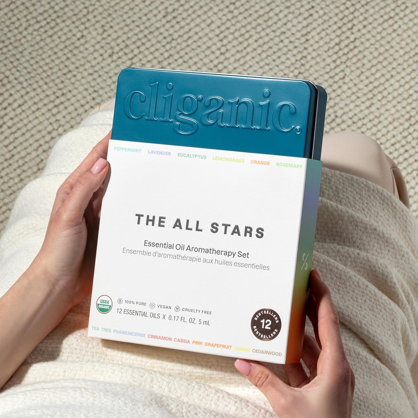 Cliganic Organic Aromatherapy TOP 12 Essential Oils Set, 100% Pure - Peppermint, Lavender, Eucalyptus, Tea Tree, Lemongrass, Rosemary, Frankincense, Orange, Lemon, Cassia, Cedarwood & Grapefruit