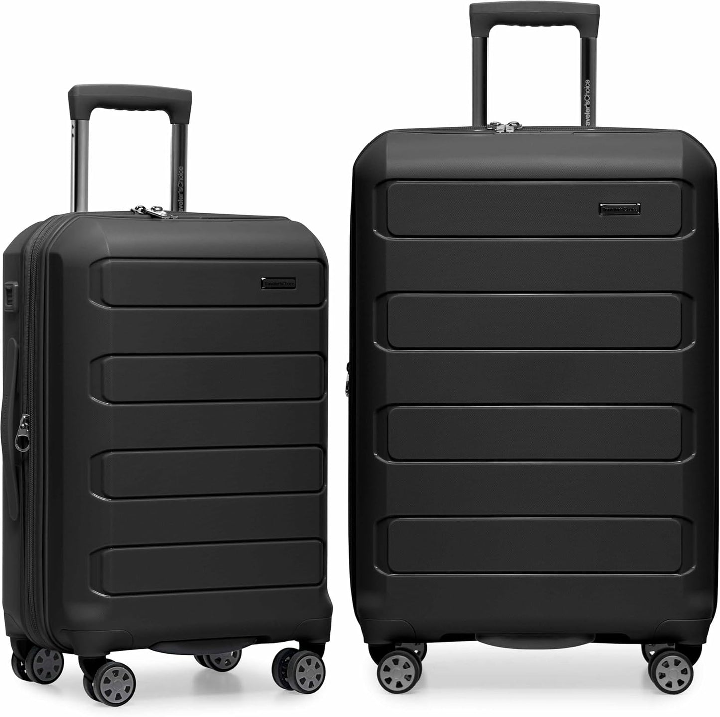 Traveler's Choice Pagosa Indestructible Hardshell Expandable Spinner Luggage, Black, 2-Piece Set (22/26)