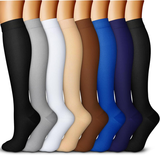 QUXIANG Copper Compression Socks for Women & Men Circulation (8 Pairs) - Best for Running Athletic Cycling - 15-20 mmHg