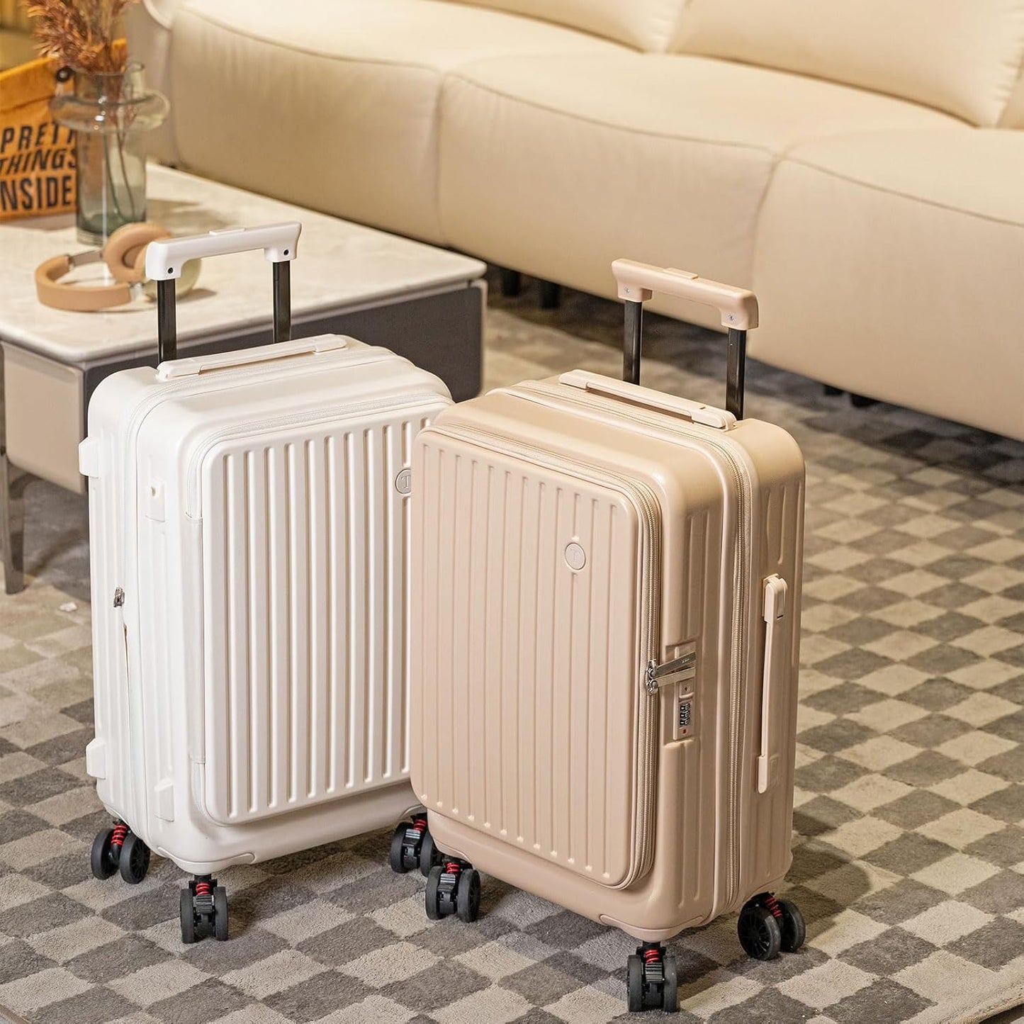 Expandable Carry On Luggage Top Opening Design Ergonomic Practical Hardshells Suitcase With 360 Degree Textured S