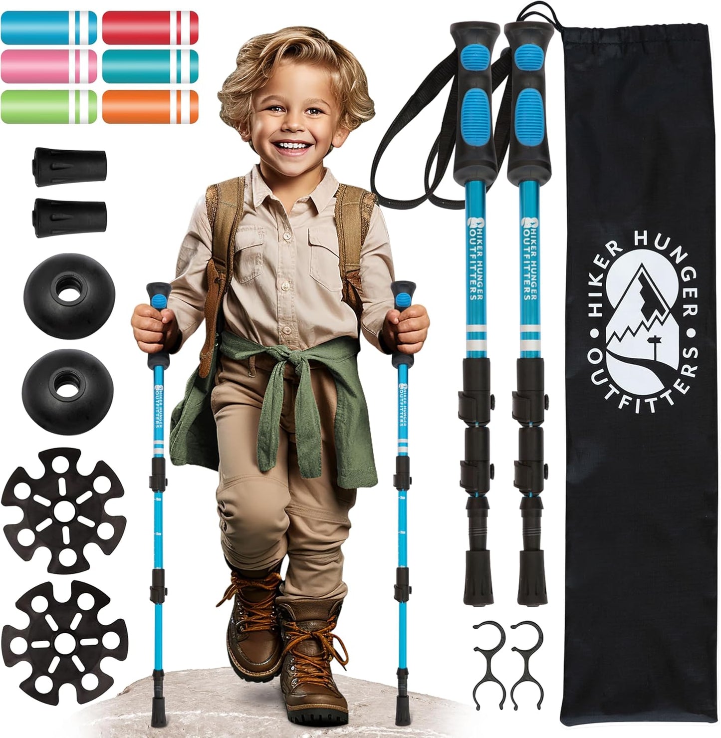 Kids Hiking Poles by USA Brand - Lightweight Collapsible Kids Walking Stick w/Quick Adjustable Flip Locks