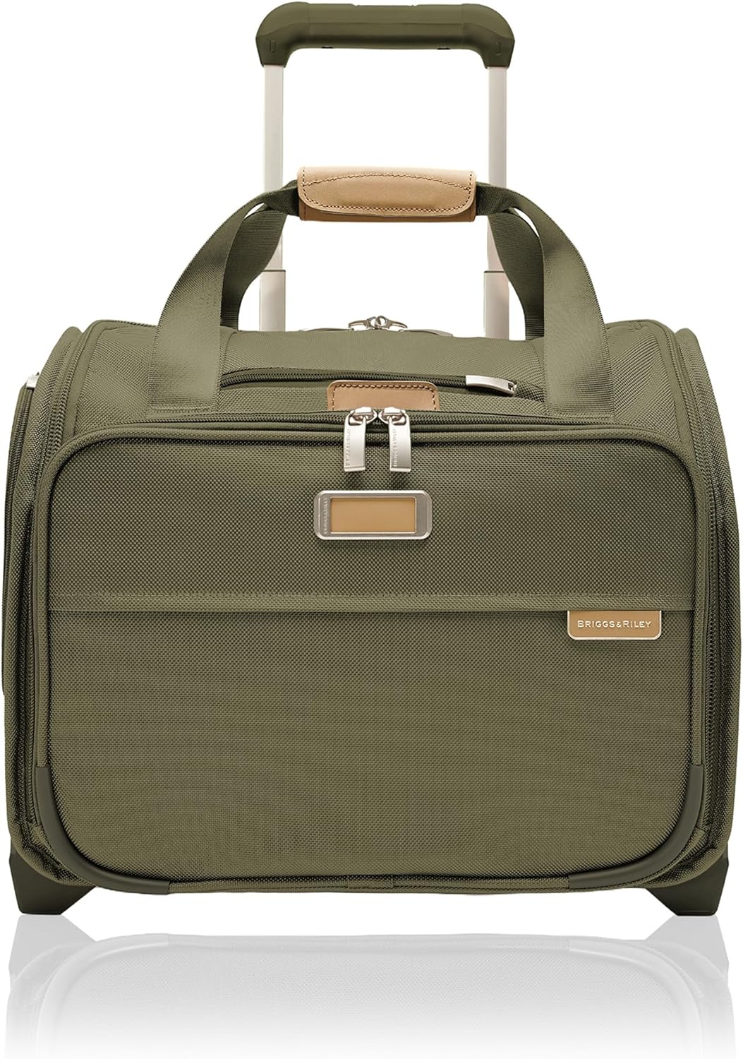 Briggs & Riley 2-Wheel Cabin Bag - Carry On Luggage for Travel, Suitcases with Wheels, Softside Rolling Bag for Men & Women, Interlocking Handle, Self-Repairing Zipper - Baseline Collection, Olive
