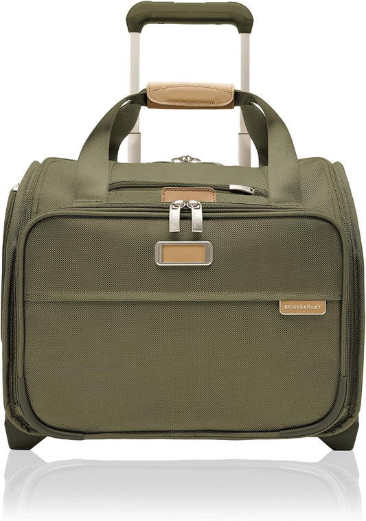 Briggs & Riley 2-Wheel Cabin Bag - Carry On Luggage for Travel, Suitcases with Wheels, Softside Rolling Bag for Men & Women, Interlocking Handle, Self-Repairing Zipper - Baseline Collection, Olive