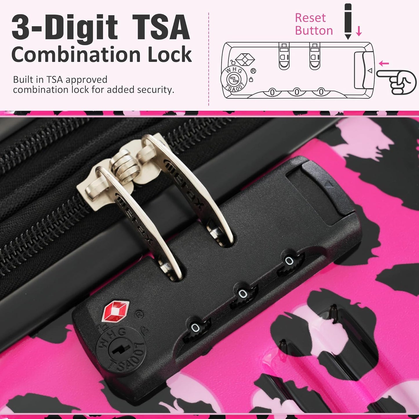 Merax Luggage Sets 3 Piece, Hardside Expandable Suitcase Set with Spinner Wheels, Lightweight Leopard Luggage 20+24+28 IN, Leopard Hot Pink