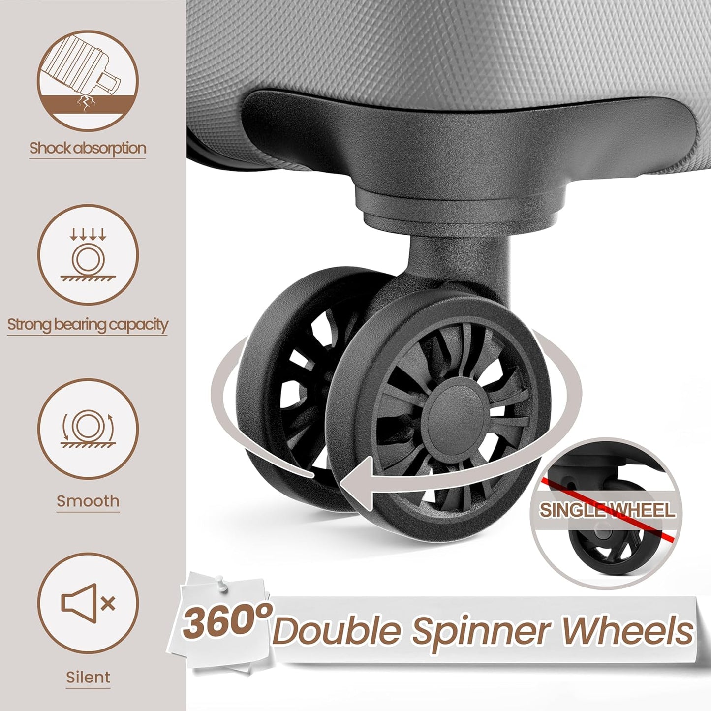 AnyZip Luggage Sets 3 Piece Hardshell Suitcase Set PC ABS Lightweight Travel Suitcases with 4 Double Spinner Wheels TSA Lock 20 24 28 Inch Silver