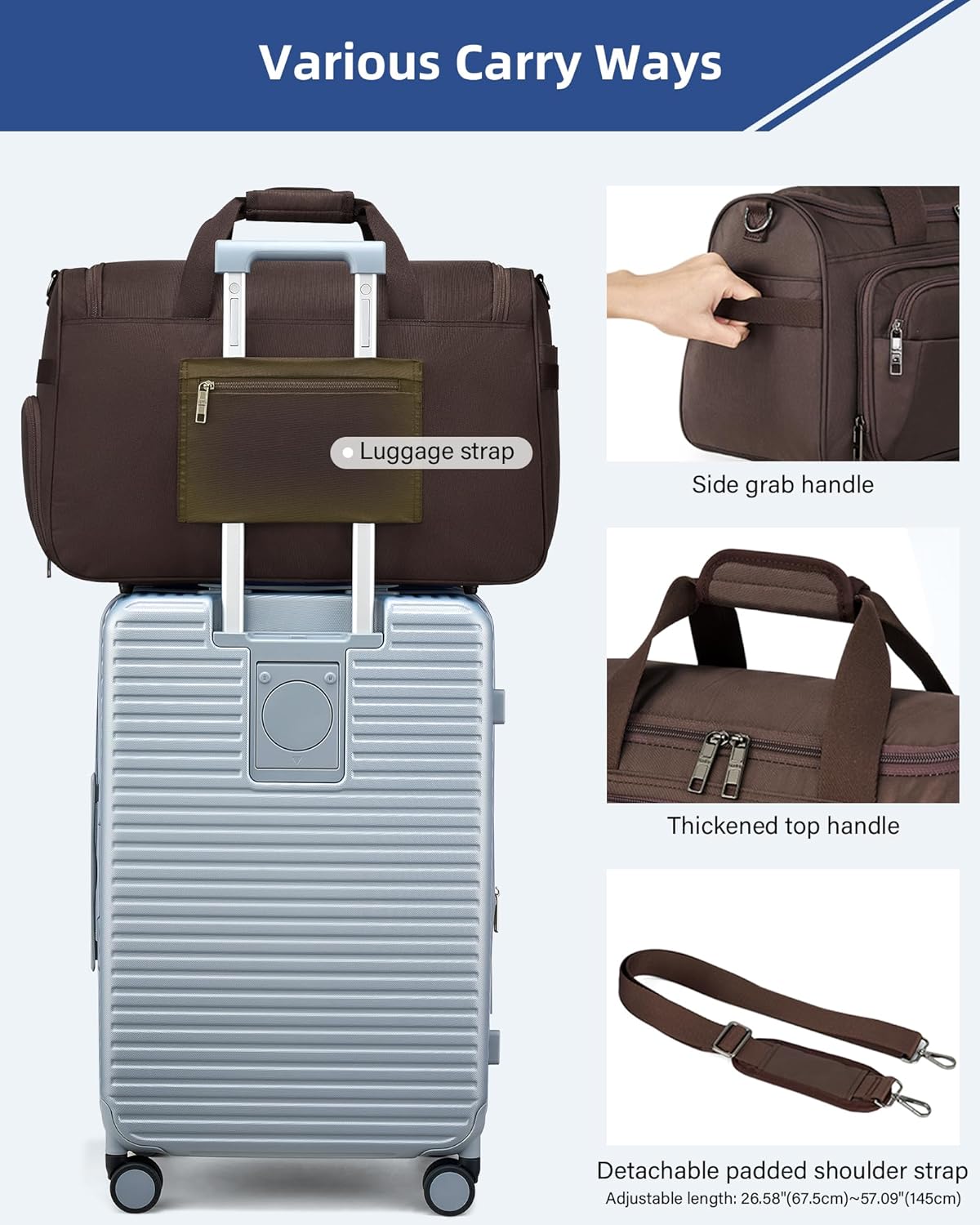 Carry on Duffel Bag Foldable Duffle Bags for Travel, Large Personal Item Bags for Airplanes, Weekender Overnight Mens Travel Tote Bag for Women Softside Carry on Luggage (Coffee)