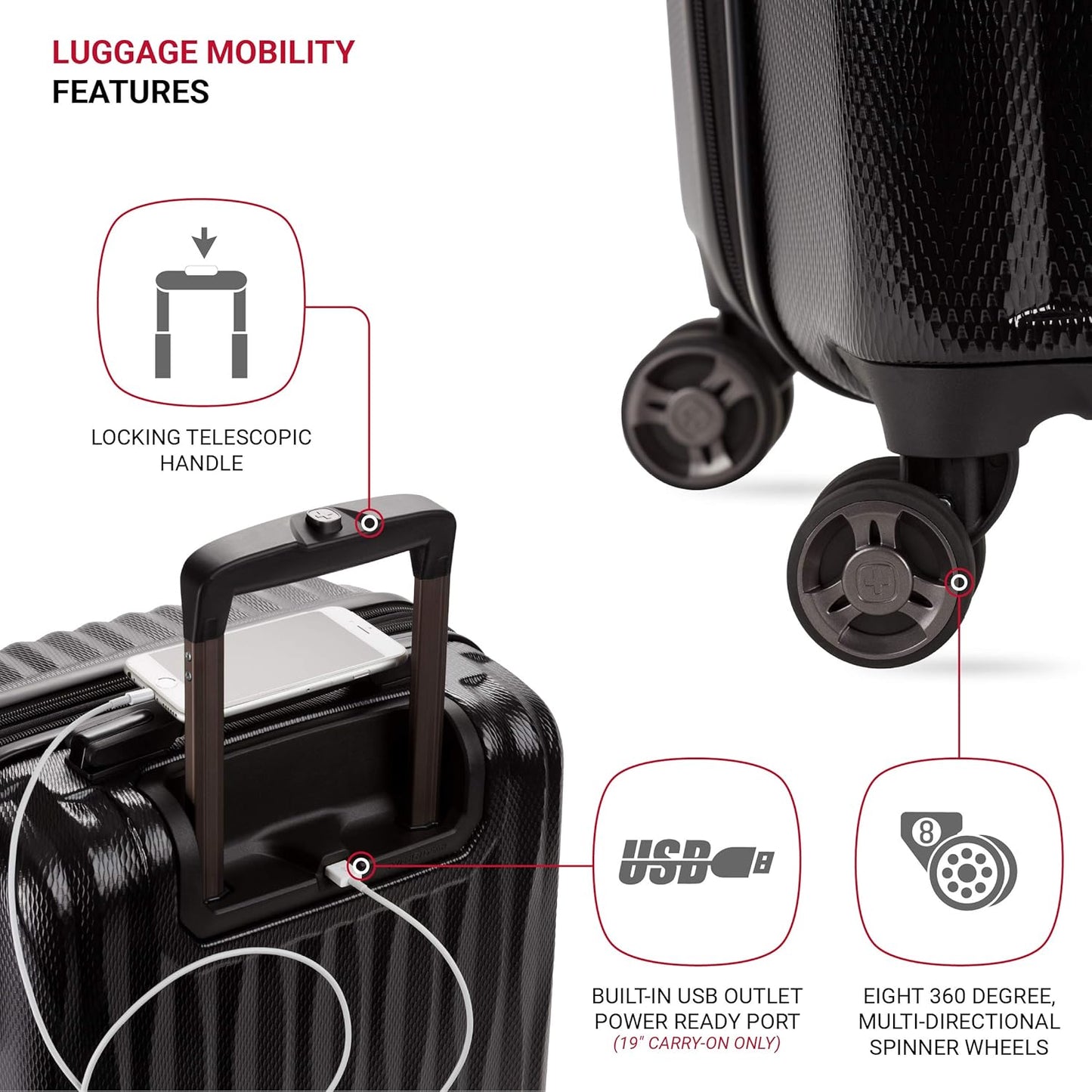 SwissGear 7272 Energie Expandable Hardside Trunk Luggage with Spinner Wheels and TSA Lock, Black, 2-Piece Trunk Set (19/29)