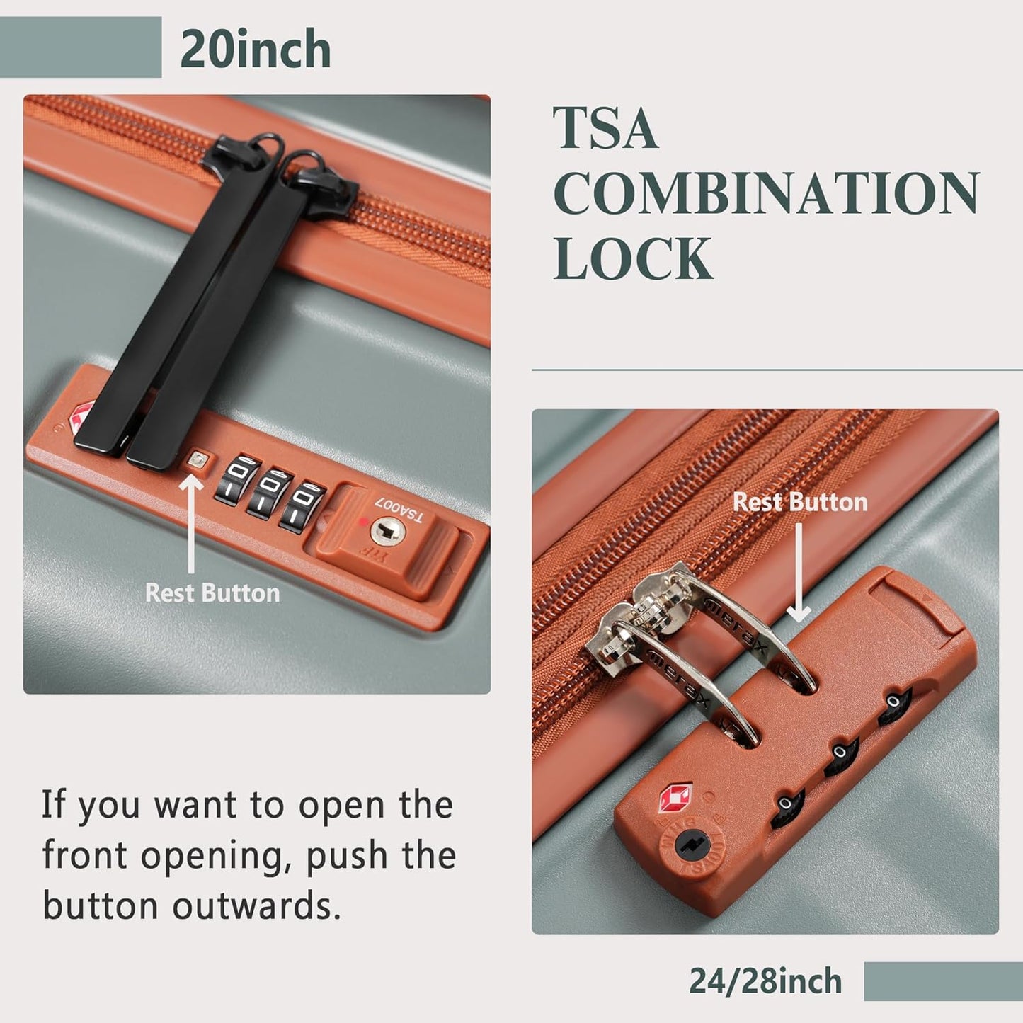 Merax Luggage Sets 3 Piece Front Opening, Hardside Lightweight Carry on Suitcase with Cup Holder USB Port,Durable Expandable Luggage with Bags Spinner Wheels and TSA Lock,Grey Green