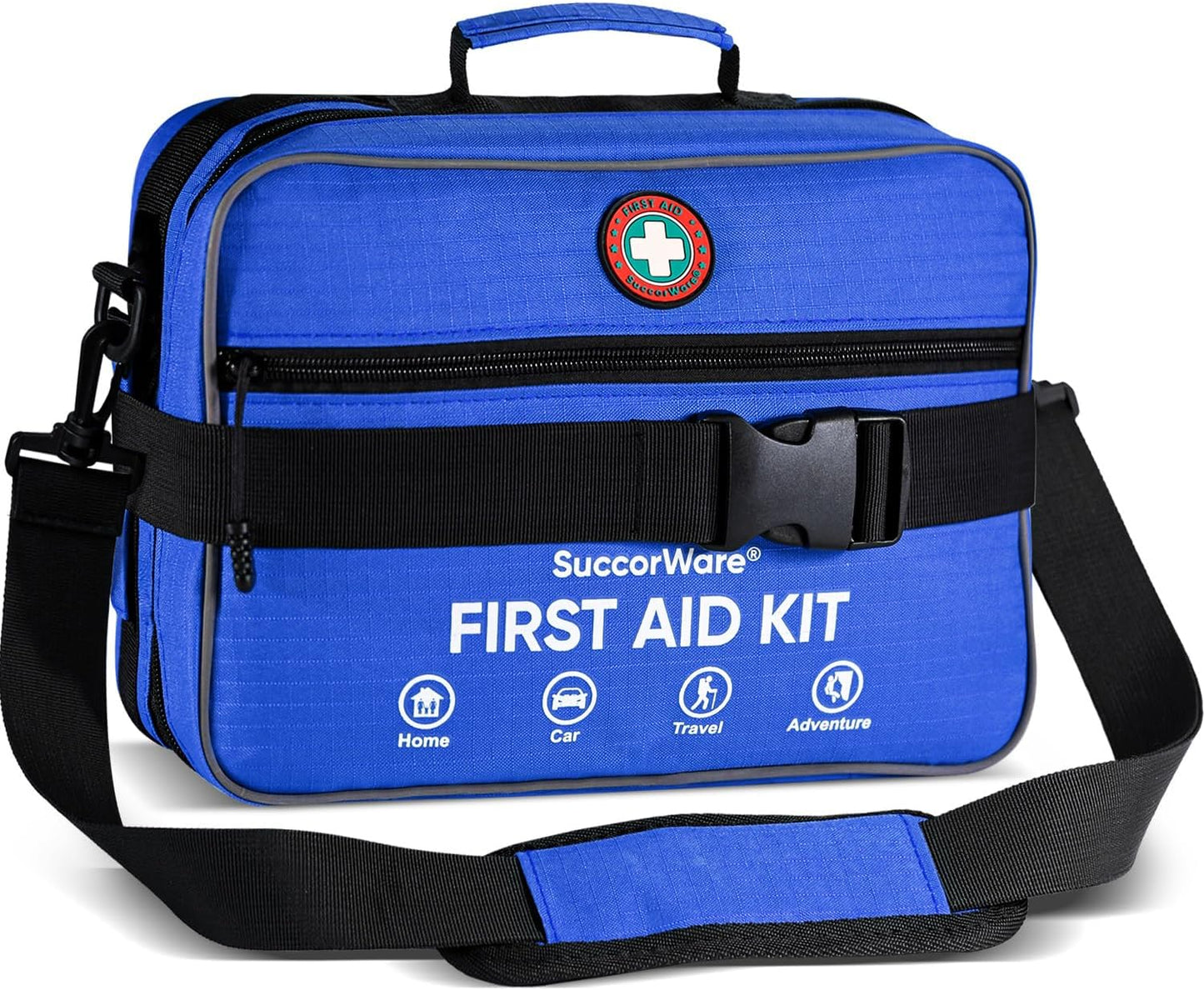 Professional 435 Pieces Large First Aid Kit - Includes Compressed Gauze - Compartments Emergency Medical Kit for Home, Camping, Backpacking, Travel, Boat, Car,Outdoors (Blue)