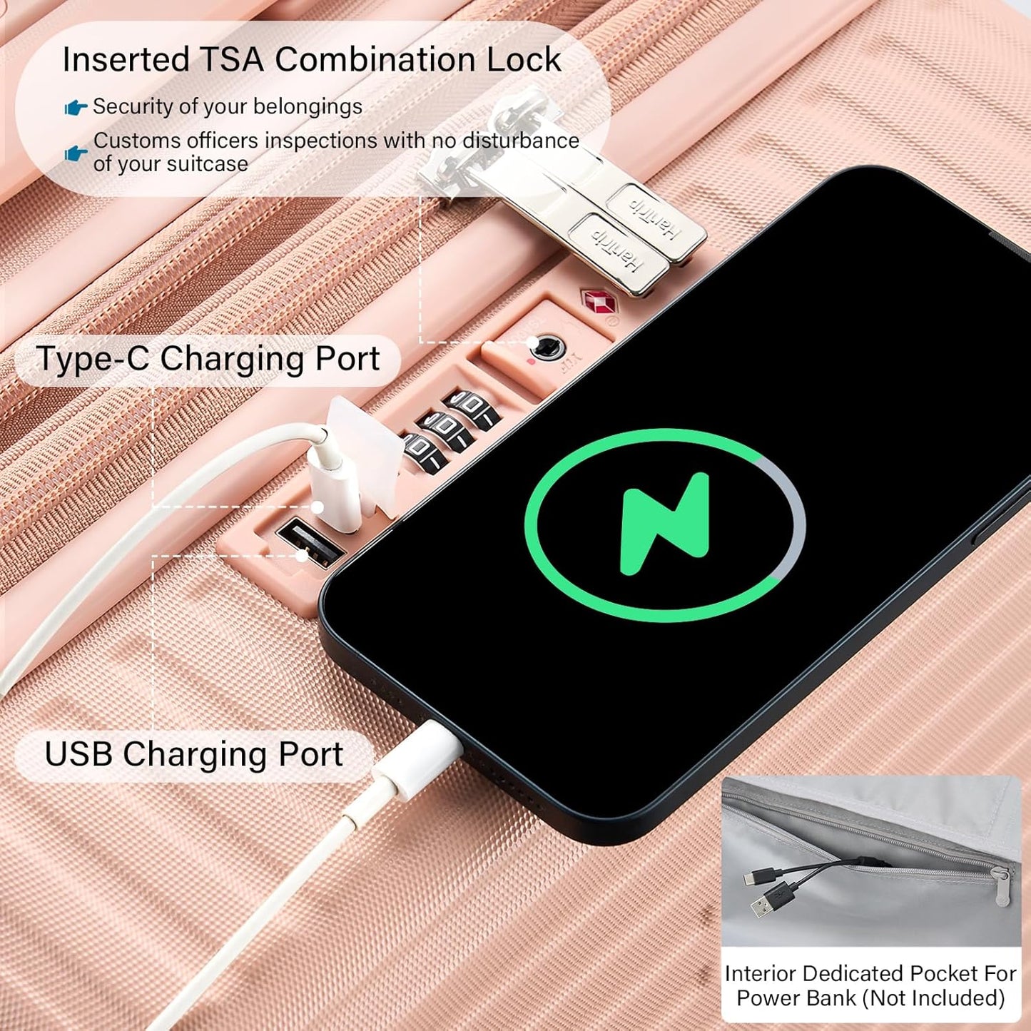 Hard Shell Suitcases Expandable Luggage 28 Inch, Large Checked Luggage Check In Travel Luggage with Spinner Wheels Cup Holder Charger Built in Lightweight Suitcase, Pink