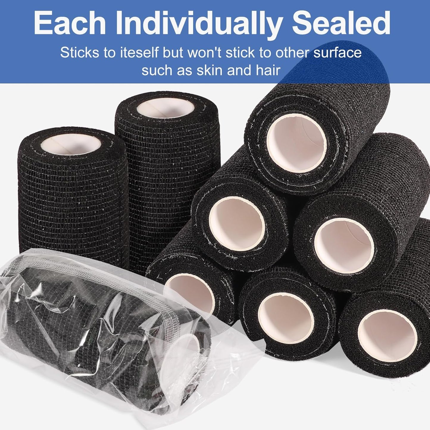 LDIWEE 24 Rolls Self Adhesive Bandage Wrap, 4 Inch x 5 Yards Black Athletic Tape Grip Tape, Flexible Non Woven Cohesive Bandage Wrap