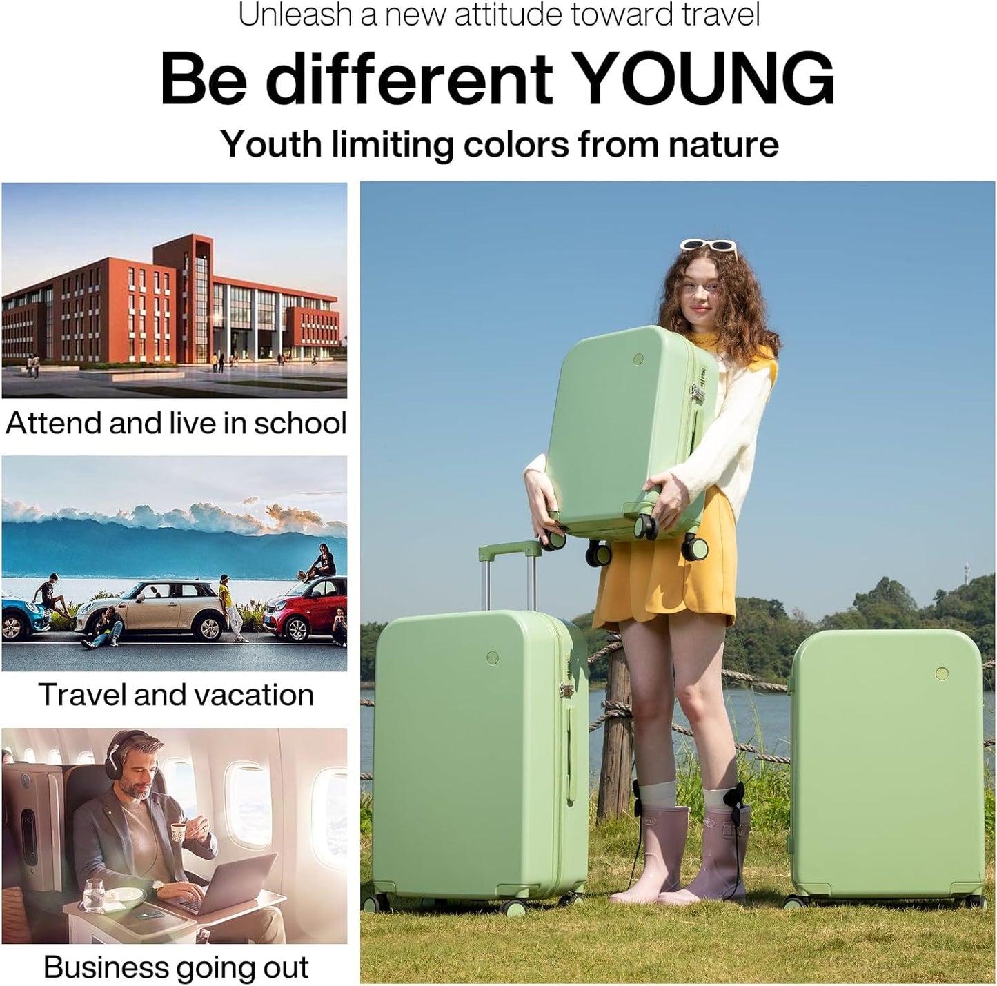 mixi Carry on Luggage, 20'' Suitcase Spinner Wheels Luggage Hardshell Lightweight Rolling Suitcases PC with Cover & TSA Lock for Business Travel, Avocado Green