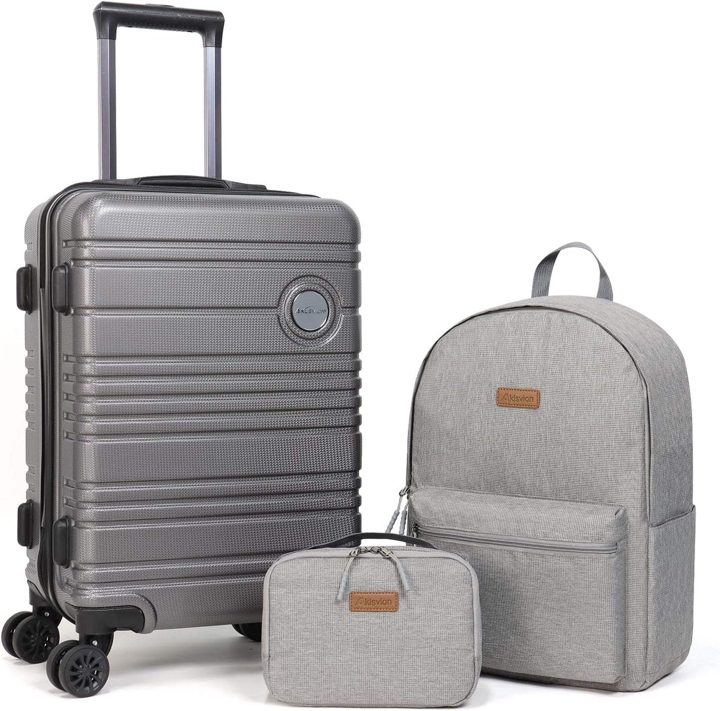 ABS+PC Carry on Luggage set with backpack 3 Pcs suitcace with Spinner wheels TSA Lock 20-In hardshell Lightweight Luggage set(Grey)