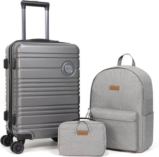 ABS+PC Carry on Luggage set with backpack 3 Pcs suitcace with Spinner wheels TSA Lock 20-In hardshell Lightweight Luggage set(Grey)