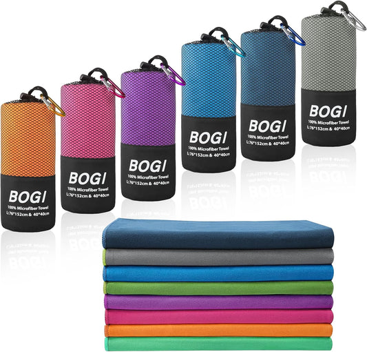 BOGI Microfiber Travel Sports Towel-Quick Dry Towel, Soft Lightweight Microfiber Camping Towel Absorbent Compact Travel Towel for Camping Gym Beach Yoga Swimming Backpacking (S:16''x32'',2Pcs-Grey)