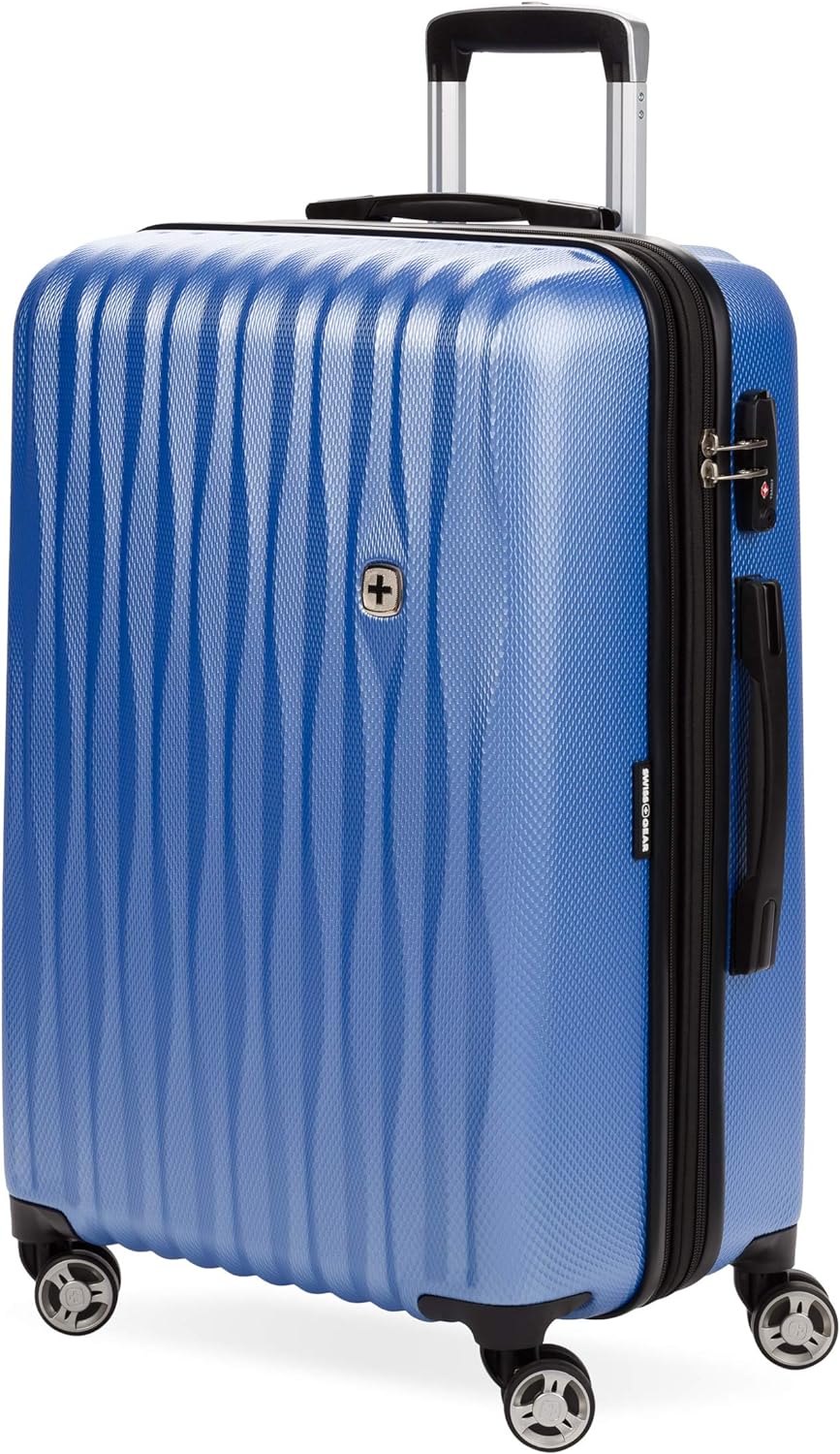 SwissGear 7272 Energie Expandable Hardside Luggage with Spinner Wheels and TSA Lock, Periwinkle Blue, Checked-Medium 24-Inch