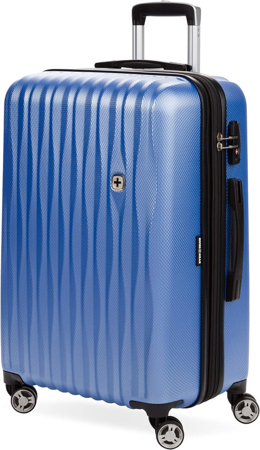 SwissGear 7272 Energie Expandable Hardside Luggage with Spinner Wheels and TSA Lock, Periwinkle Blue, Checked-Medium 24-Inch