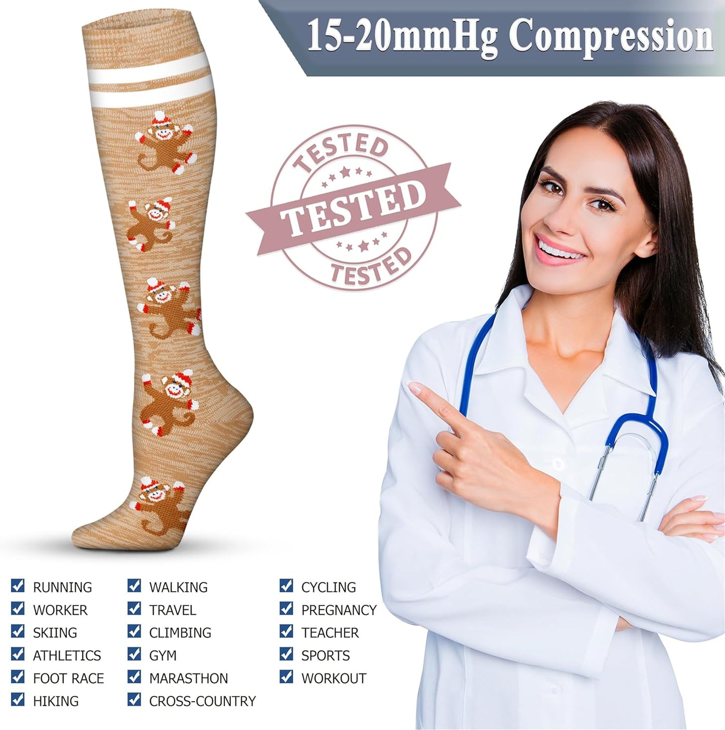 QUXIANG Copper Compression Socks for Women & Men Circulation (8 Pairs) - Best for Running Athletic Cycling - 15-20 mmHg