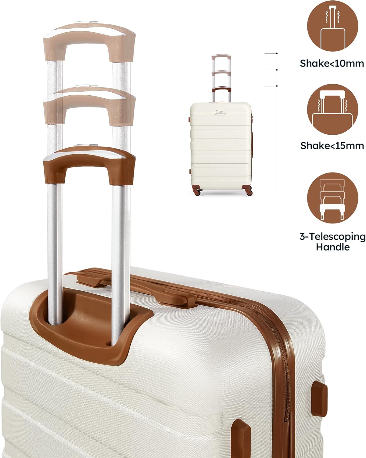 Suitour Luggage 3 Piece Sets Hard Shell Luggage Set with Spinner Wheels,TSA Lock,20 24 28 inch Travel Suitcase Sets (White Brown)