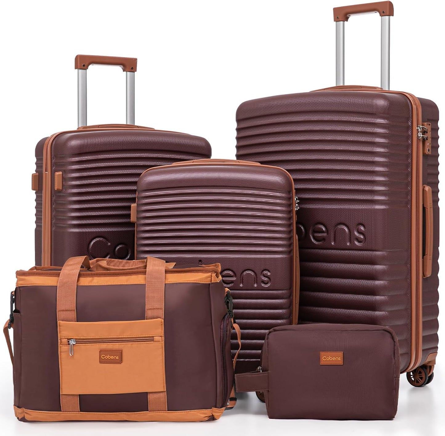 5 Piece Luggage Sets with Spinner Wheels and Tsa Lock, Hardshell ABS Suitcase Set, Lightweight Hardside Waterproof Travel Suitcases for Men Women, 20", 24", 28" Burgundy