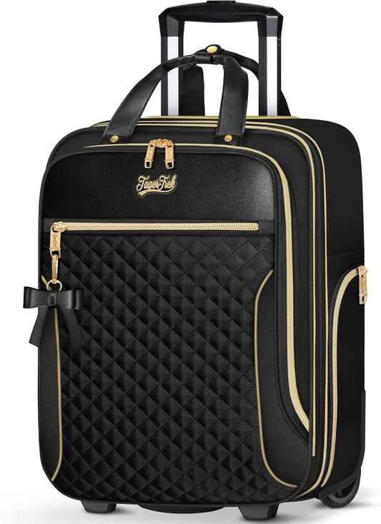 Underseat Carry On Luggage with Wheels, Airline Approved Personal Item Suitcase with Multiple Compartments, Lightweight Softside Under Seat Carry-on Suitcases for Women Travel Business, Black