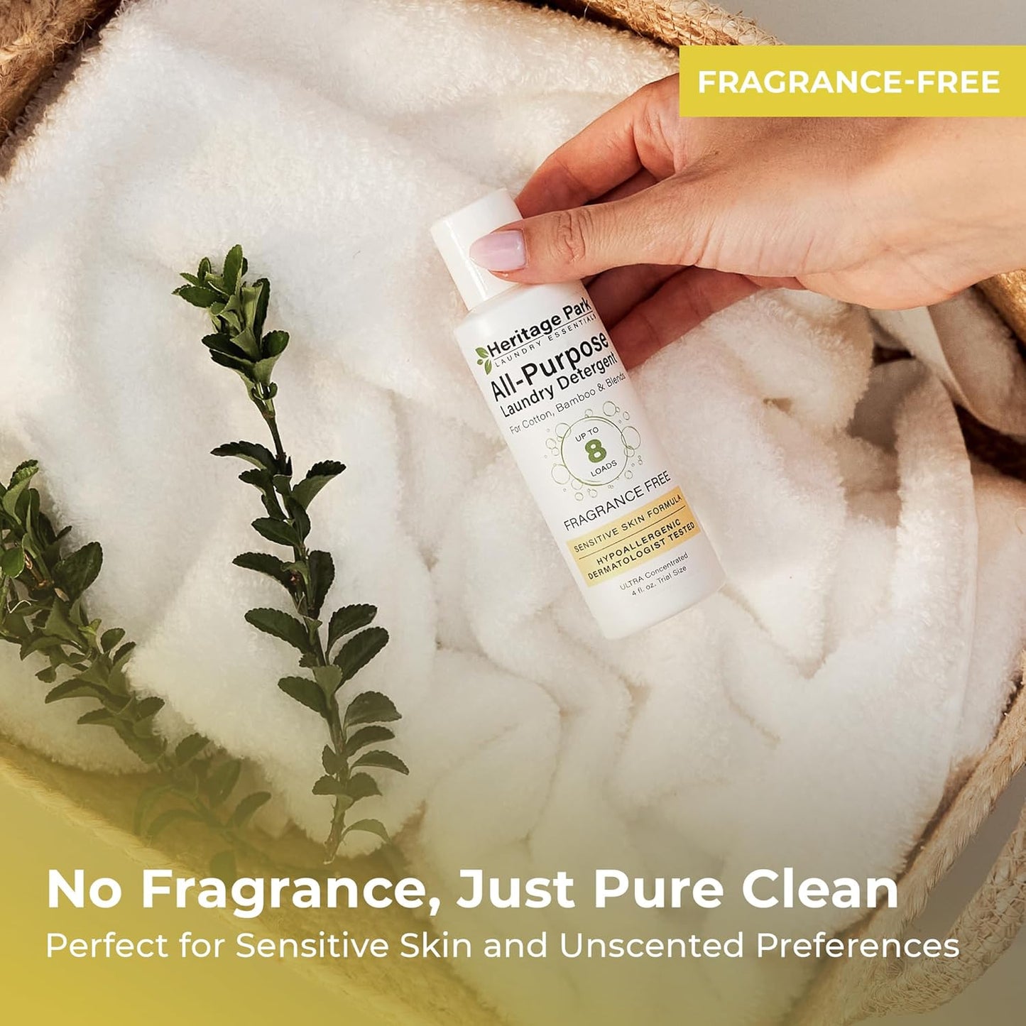 Heritage Park Luxury Laundry Detergent | Dermatologist Tested Plant based Natural & Enzyme Laundry Detergent | Sensitive Skin Friendly - Fragrance Free (4 fl oz Trial Size)