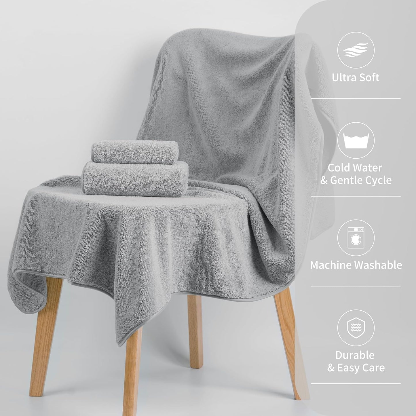 New Microfiber Bath Towel Set, 3 Piece, Oversize, Quick Dry, Lint Free, Includes Body, Hand and Face Towels