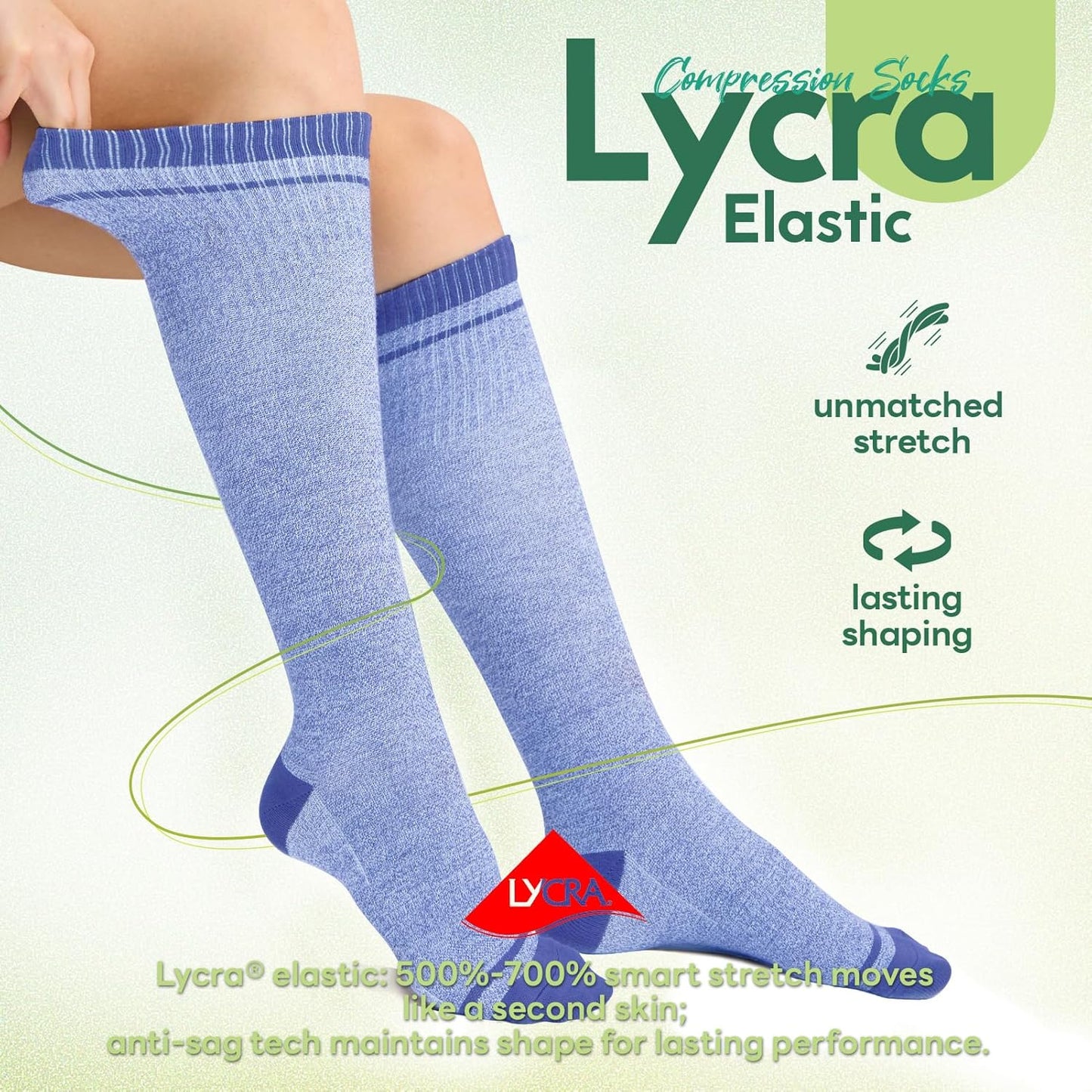 Compression Socks Women & Men, 15-20 mmHg Bamboo Viscose Knee High Soft Support for Flying Travel Daily