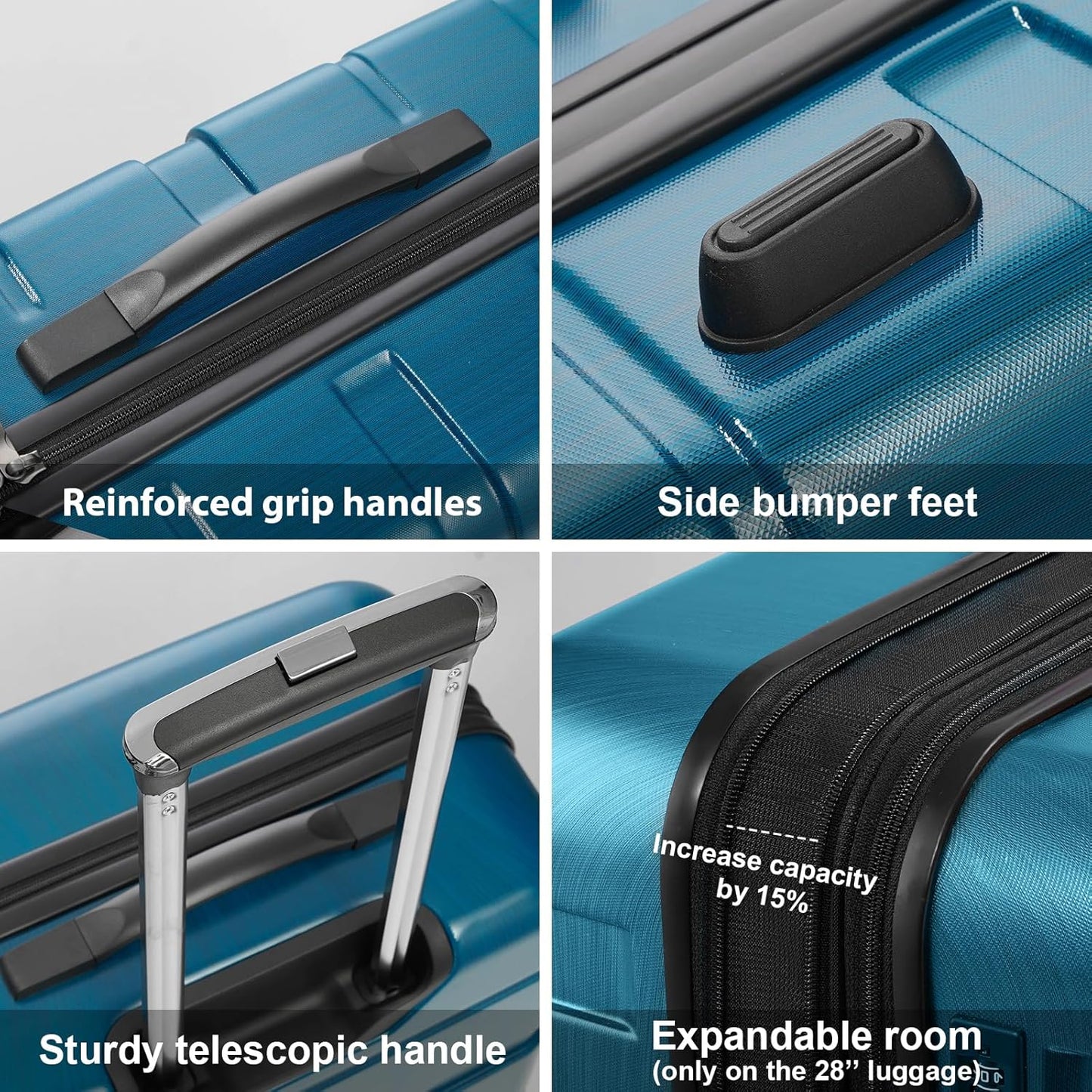 Coolife Luggage PC+ABS Expandable Hardshell Suitcase with TSA Lock, Spinner Checked Lightweight (Caribbean Blue, 28in)