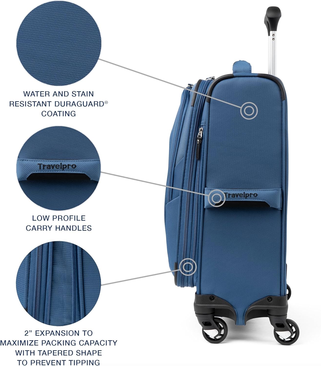 Travelpro Maxlite 5 Softside Expandable Luggage with 4 Spinner Wheels, Lightweight Suitcase, Men and Women, International, Ensign Blue, Carry-on 19-Inch