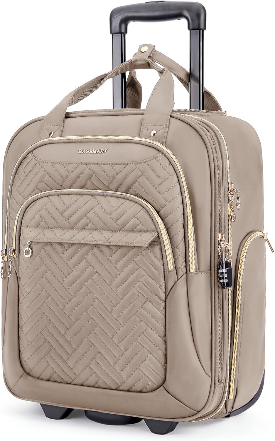 BAGSMART Underseat Carry On Luggage Airline approved,16-inch Underseater Softside Travel Suitcase with Wheels Lightweight Overnight Rolling Carry-on Luggage for Women Men Weekender, Brown