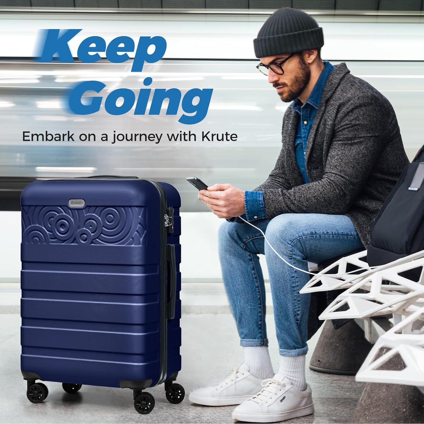 Krute Suitcases with Wheels Checked Luggage 24 Inch Lightweight PC ABS TSA Lock Hard Side Travel Suitcase