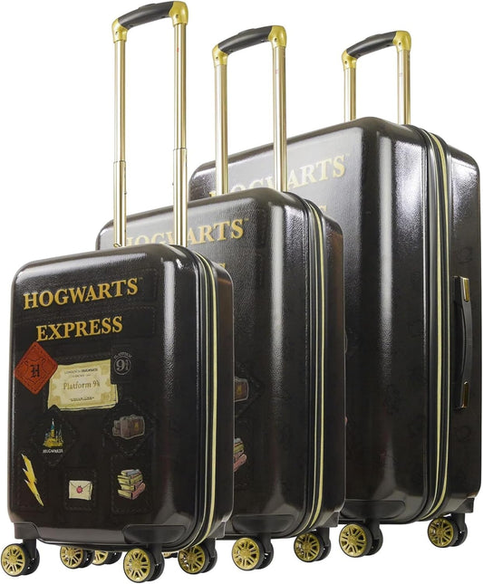 FUL Harry Potter 3 Piece Set Rolling Luggage, Hogwarts Express Hardshell Suitcases with Spinner Wheels, 21/25/29 Inch, Black