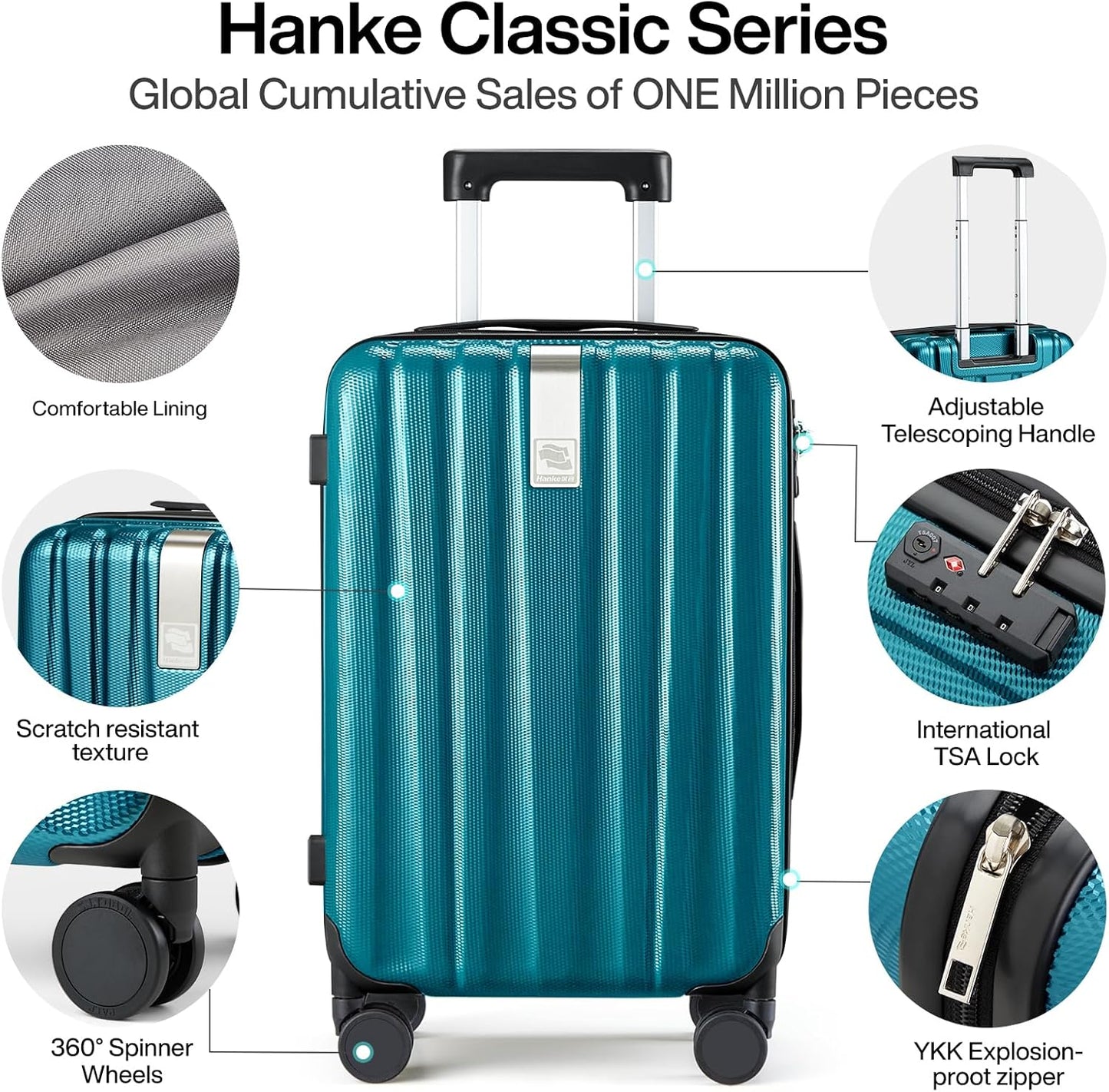 Hanke Luggage Sets 3 piece Carry On Luggage with Wheels PC Hard Shell Suitcases Lightweight Checked Travel Luggage Extra Large Travel Suitcase Woman Men 20/24/29 Inch(Caribbean Blue)