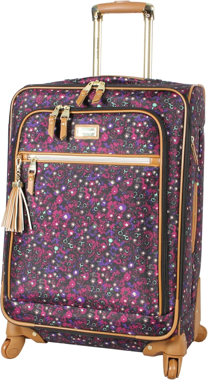 Steve Madden Designer Luggage Collection - Expandable 24 Inch Softside Bag - Durable Mid-sized Lightweight Checked Suitcase with 4-Rolling Spinner Wheels (Dark Purple)