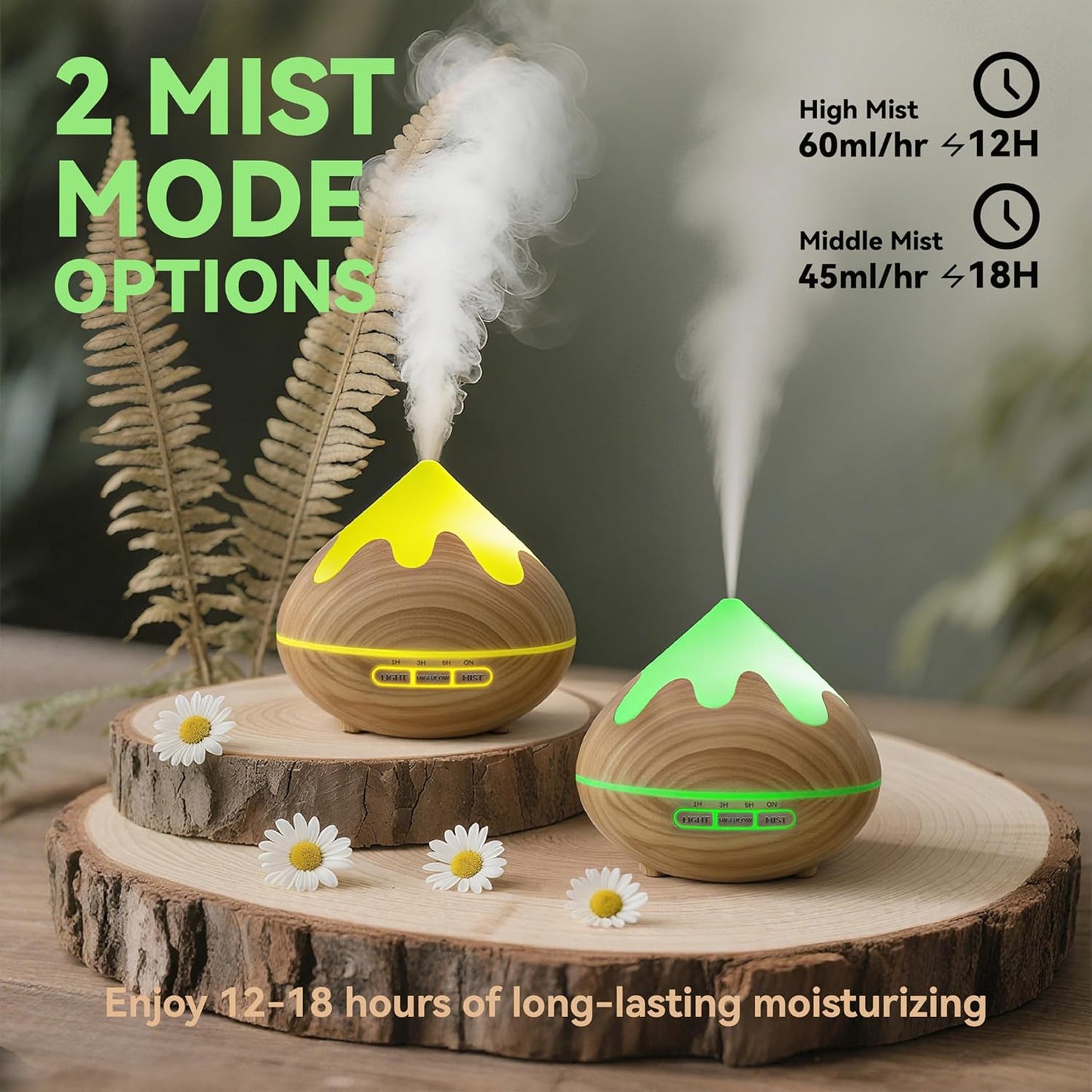 Essential Oil Diffuser for Home 500ML, Ultrasonic Large Diffuser Oil Machine with Remote Control, Aromatherapy Diffusers for Home Office Room, Aroma Diffuser with 14 Color LED & 2 Mist Mode, Brown