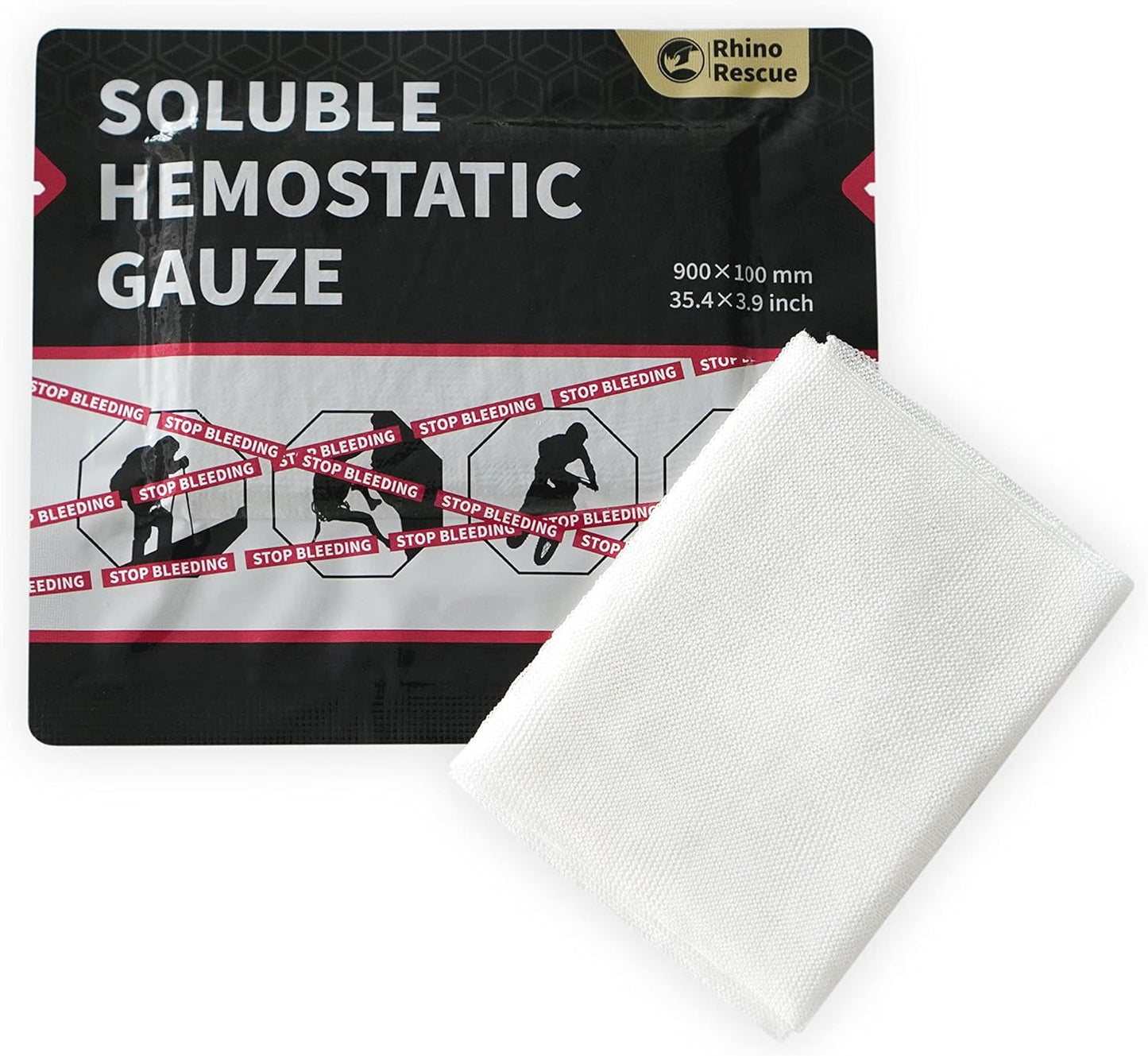 RHINO RESCUE Soluble Hemostatic Gauze Dressing 4"*35"(3ft) for Quick Clotting, Stop Bleeding Gauze for Combat, Trauma, IFAK Refill, Wound Kit, 1 Count