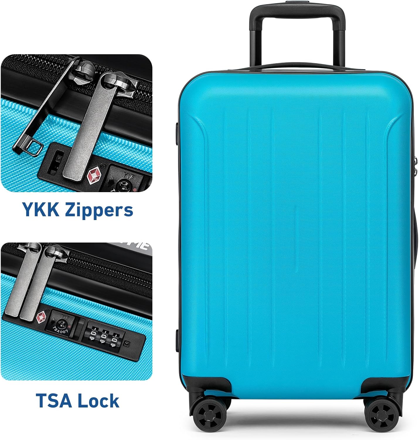 KYME 24-Inch Medium Luggage with Dual 360° Spinner Wheels Hardshell Checked TSA Approved Suitcase for Lightweight Travel (Ocean Blue, 24" Checked)