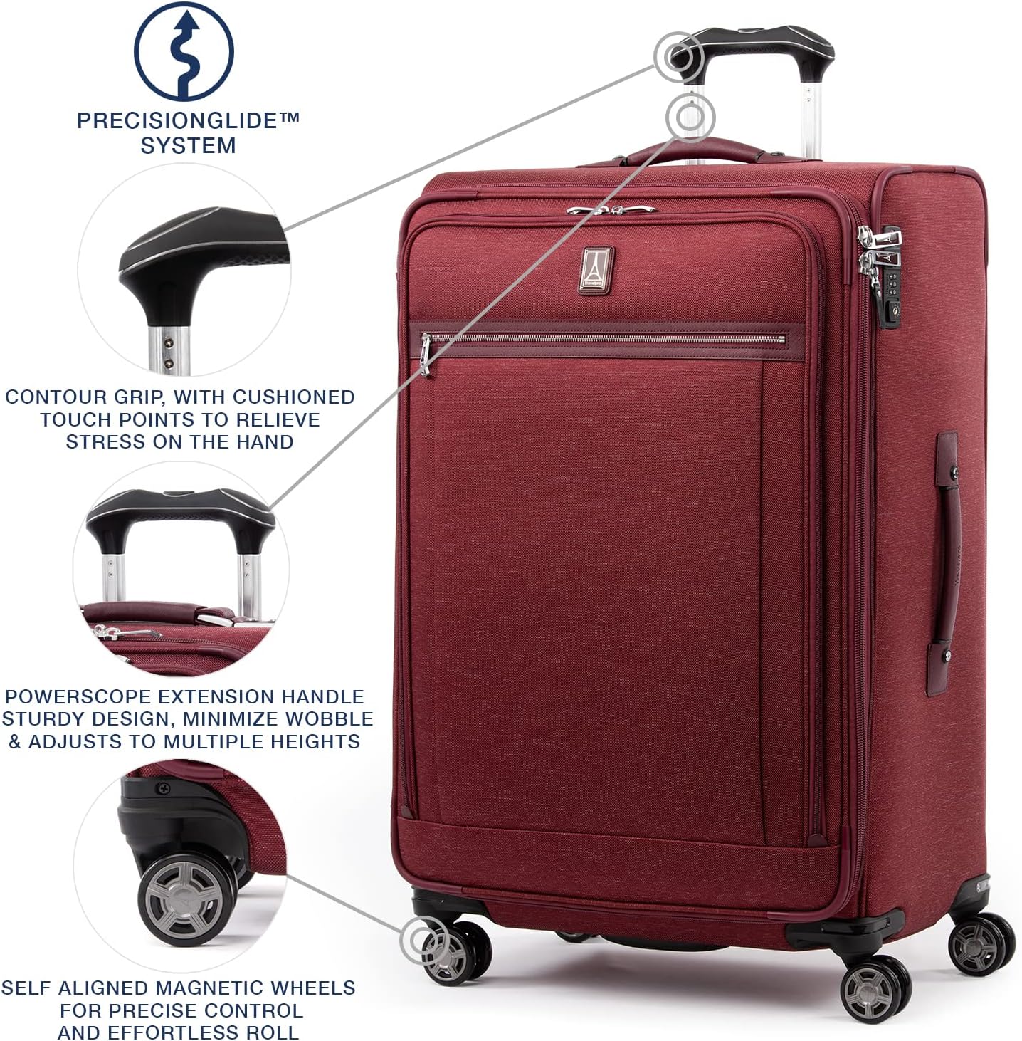 Travelpro Platinum Elite Softside Expandable Checked Luggage, 8 Wheel Spinner Large Suitcase, TSA Lock, Men and Women, Bordeaux Red, Checked Large 29-Inch