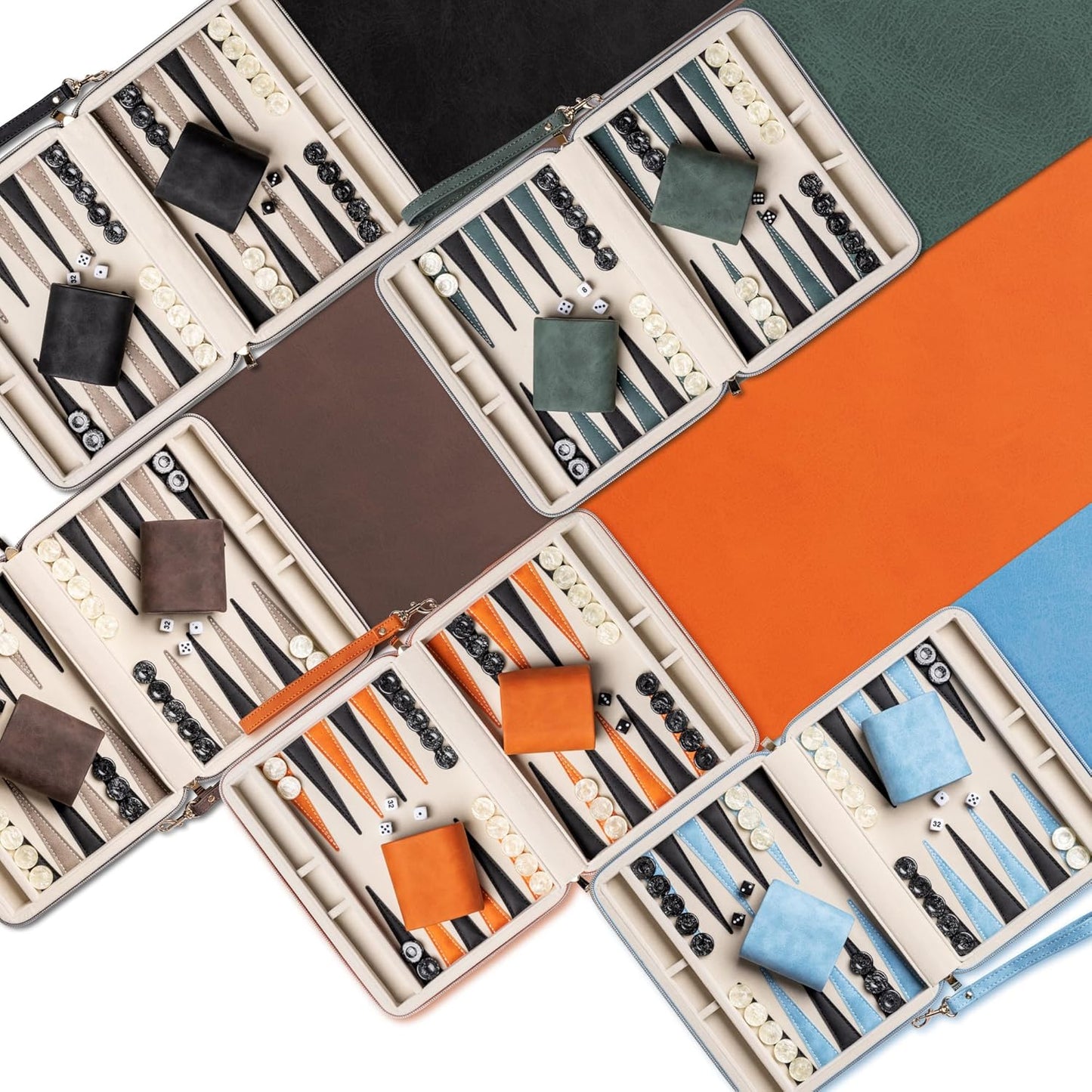 Backgammon Sets for Adults, Classic Board Game with Folding Faux Leather Backgammon Case, Portable Travel Backgammon Game Set (Blue)