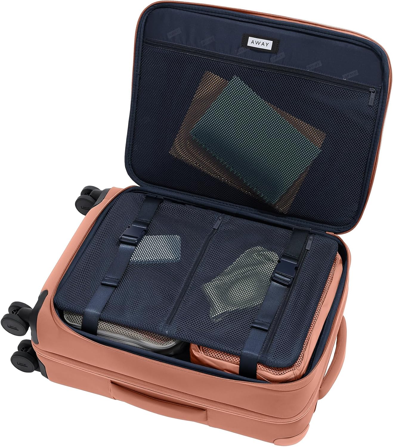 Away Softside Bigger Carry-On Suitcase, 23 Inch Lightweight, Expandable High-Strength Nylon Luggage With Spinner Wheels, Meets Requirements for Most Major Airlines, Clay Pink