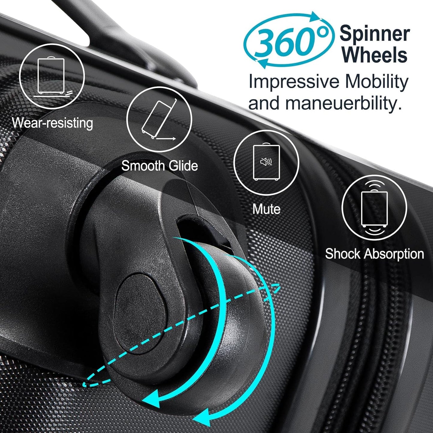 Merax Luggage Set, Lightweight Carry on Luggage Airline Approved, Hard Case with Spinner Wheels,Black, 3 Set