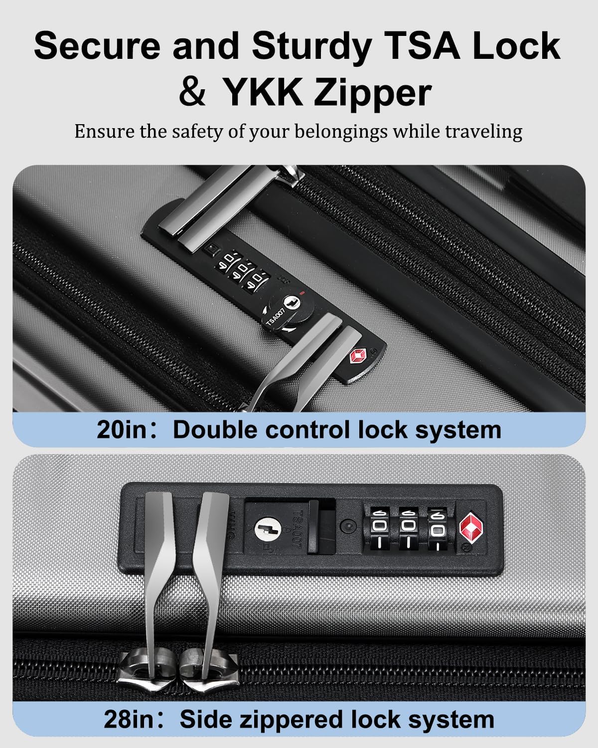 Luggage Sets 2 Pieces, 20 Inch Carry On Luggage and Expandable 28 Inch Checked Luggage with Spinner Wheels, Lightweight ABS+PC Hard Shell Suitcase with Front Opening, TSA Lock (Gray, 20/28)
