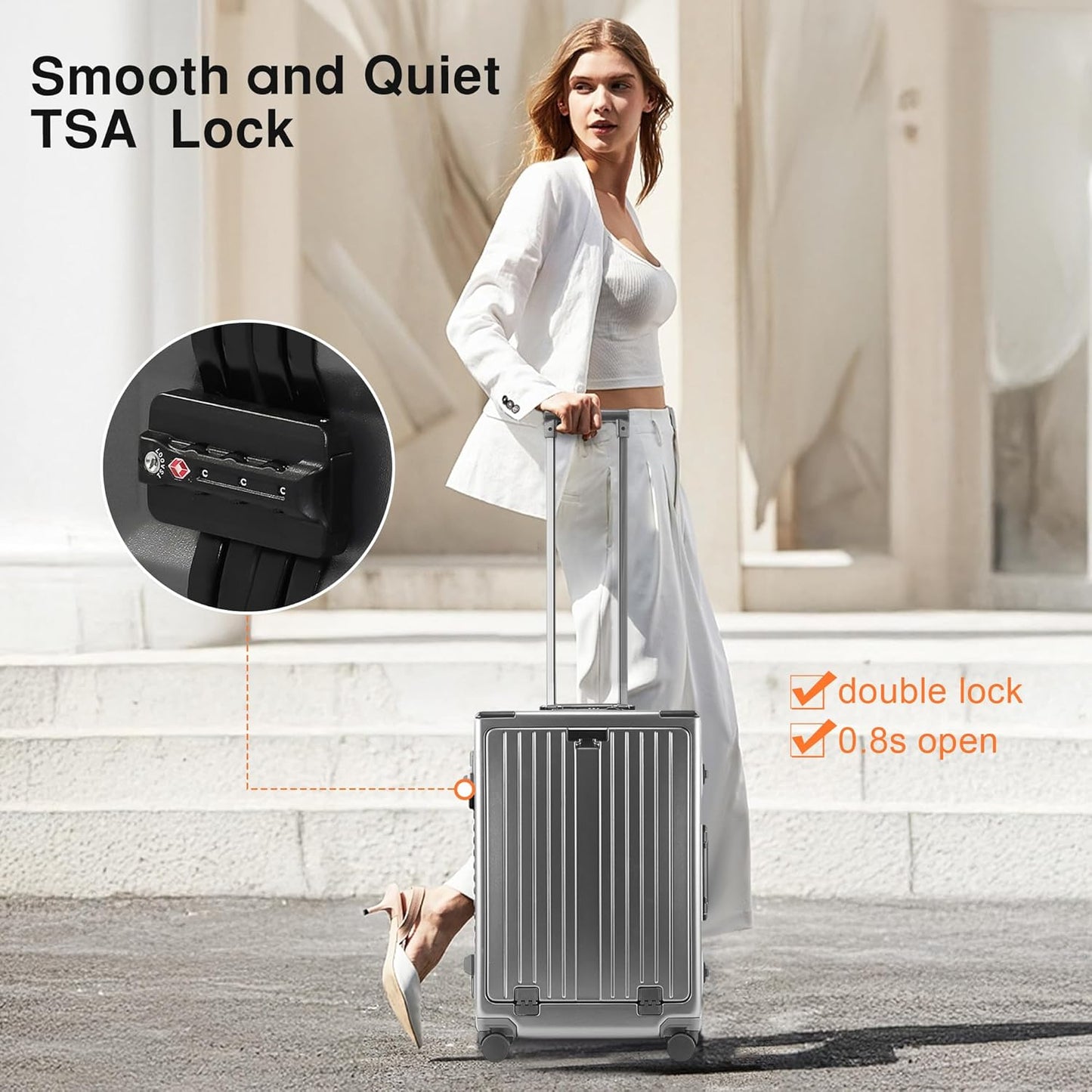 Carry On Luggage 22x14x9 Airline Approved Aluminum Frame, 20 Inch Hard Shell Carry On Luggage, Suitcase Carry-on Zipperless Luggage, TSA Approved (Grey)