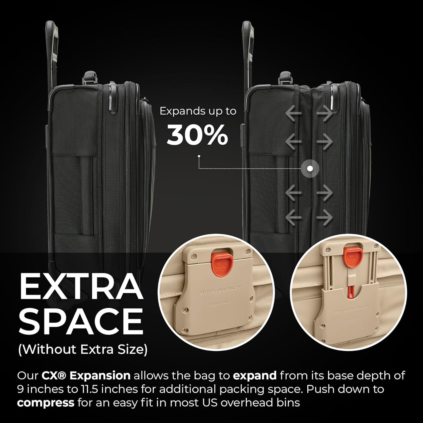 Briggs & Riley Global 2-Wheel Expandable Carry On - Luggage for International Travel, Suitcases with Wheels, Softside Rolling Bag for Men & Women, Self-Repairing Zipper - Baseline Collection, Black