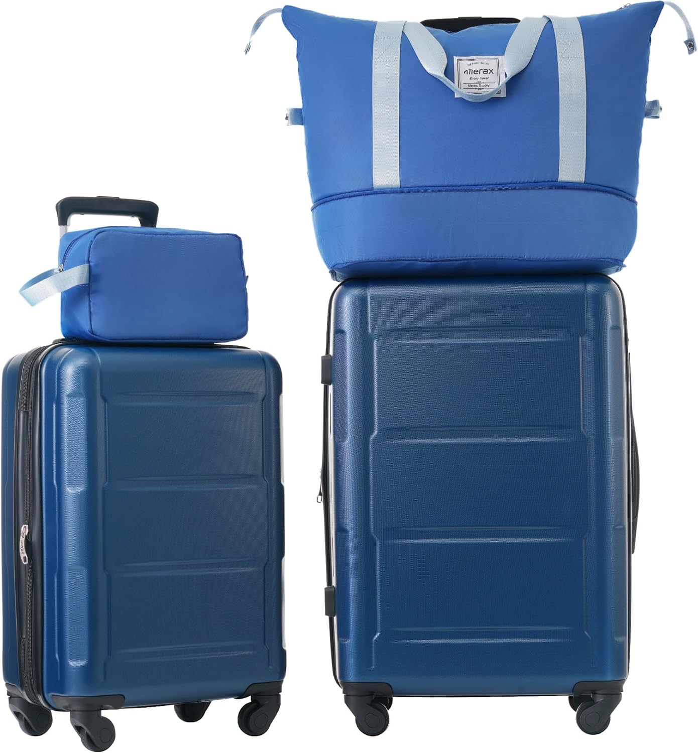 Merax Luggage Sets 2 Piece Suitcase Set, Hardshell 20 IN & 24 IN Suitcase Set with Duffel Bag, Travel Suitcases with Spinner Wheels and TSA Lock(Blue)