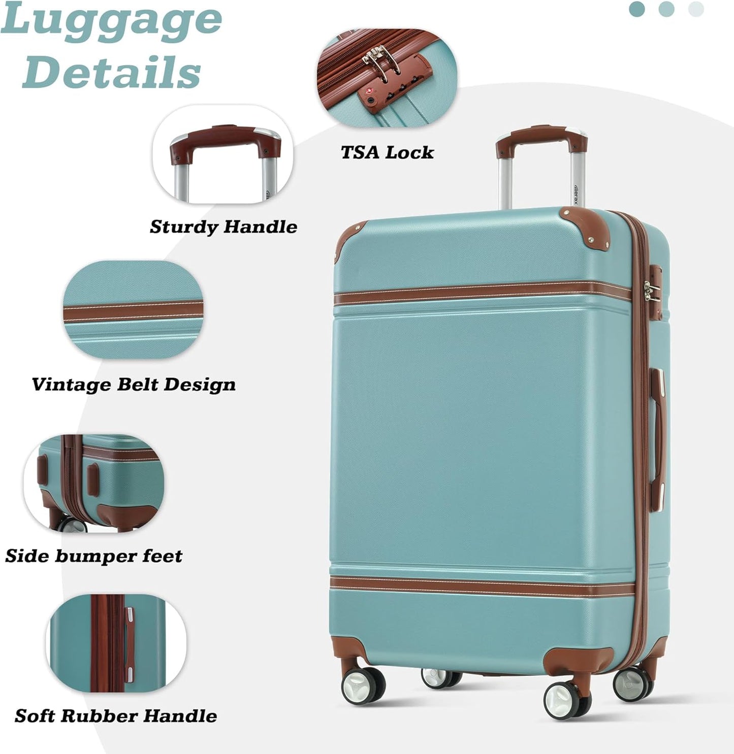 Merax Suitcase Set 28 inches Expandable Luggage with TSA Lock Spinner Wheels Hardshell Lightweight Vintage Luggage with Travel Bag,Green